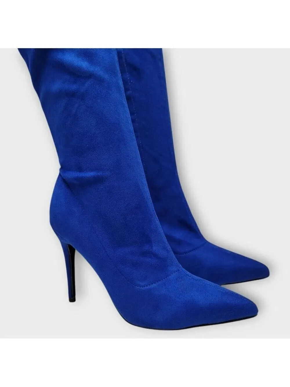 Camssoo Thigh High Faux Suede Stretchy Zip Pointed Toes Stiletto Heel Boot Sz 40